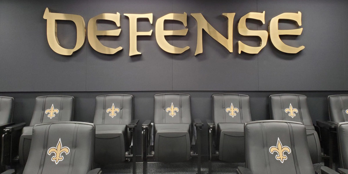 Fabricated, Illuminated Dimensional Letters at the New Orleans Saint's Team Meeting Room