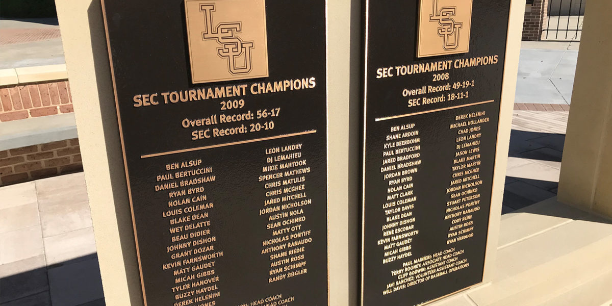 Cast Plaque at LSU Legacy Plaza Honoring Team