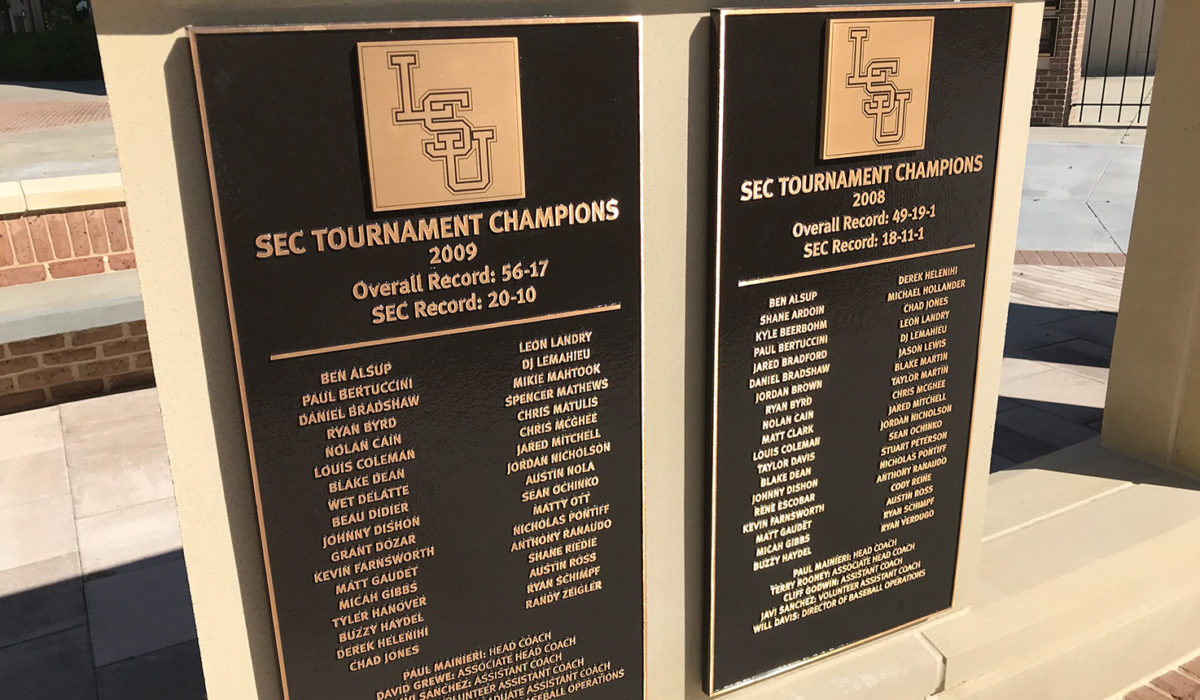 Cast Plaque at LSU Legacy Plaza Honoring Team